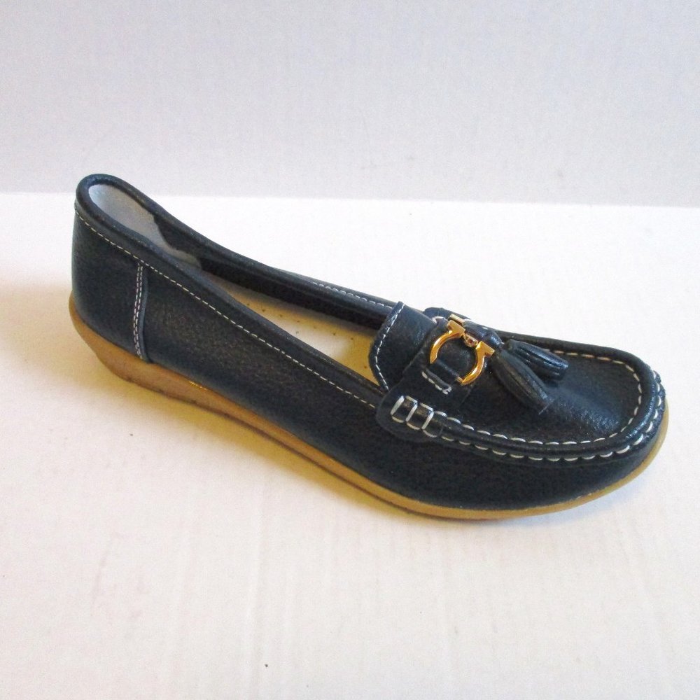 *CILOOL Navy Blue Pebbled Loafer Moccasin Flats - Picture 1 of 7